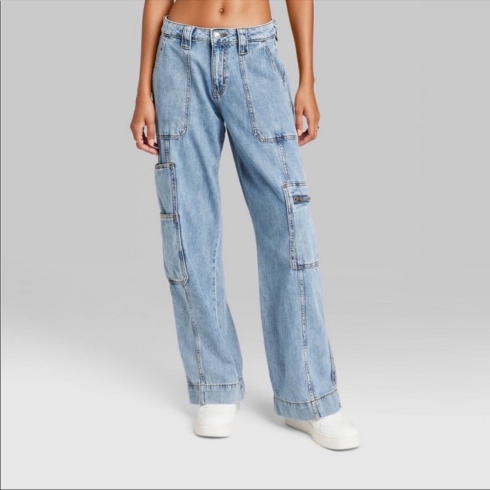 High-Rise Cargo Baggy Jeans - Wild Fable
